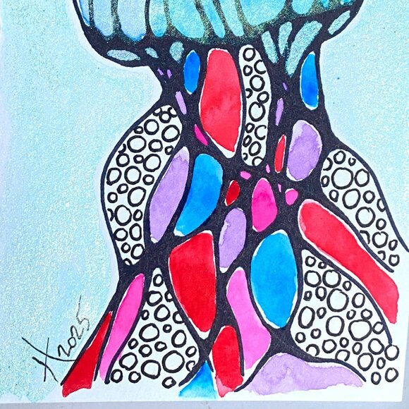 Neuro Jelly Original Wall Art Jellyfish Neurographic Watercolor Painting 4x6in - Picture 3 of 5